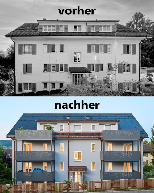 **Sanierung mit neuer architektonischer Wirkung** Beim Mehrfamilienhaus an der Biderstrasse 44 in Bern wurde der Bestand...