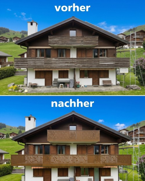 Nicht jedes Projekt muss ultramodern sein. Bei diesem Mehrfamilienhaus in den Schweizer Bergen wurde die bestehende Balk...